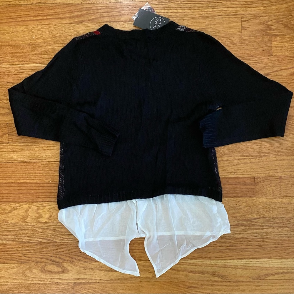 Como Black Sweater Women’s Medium Black White Red Striped Front Faux Layered NWT - Picture 6 of 8
